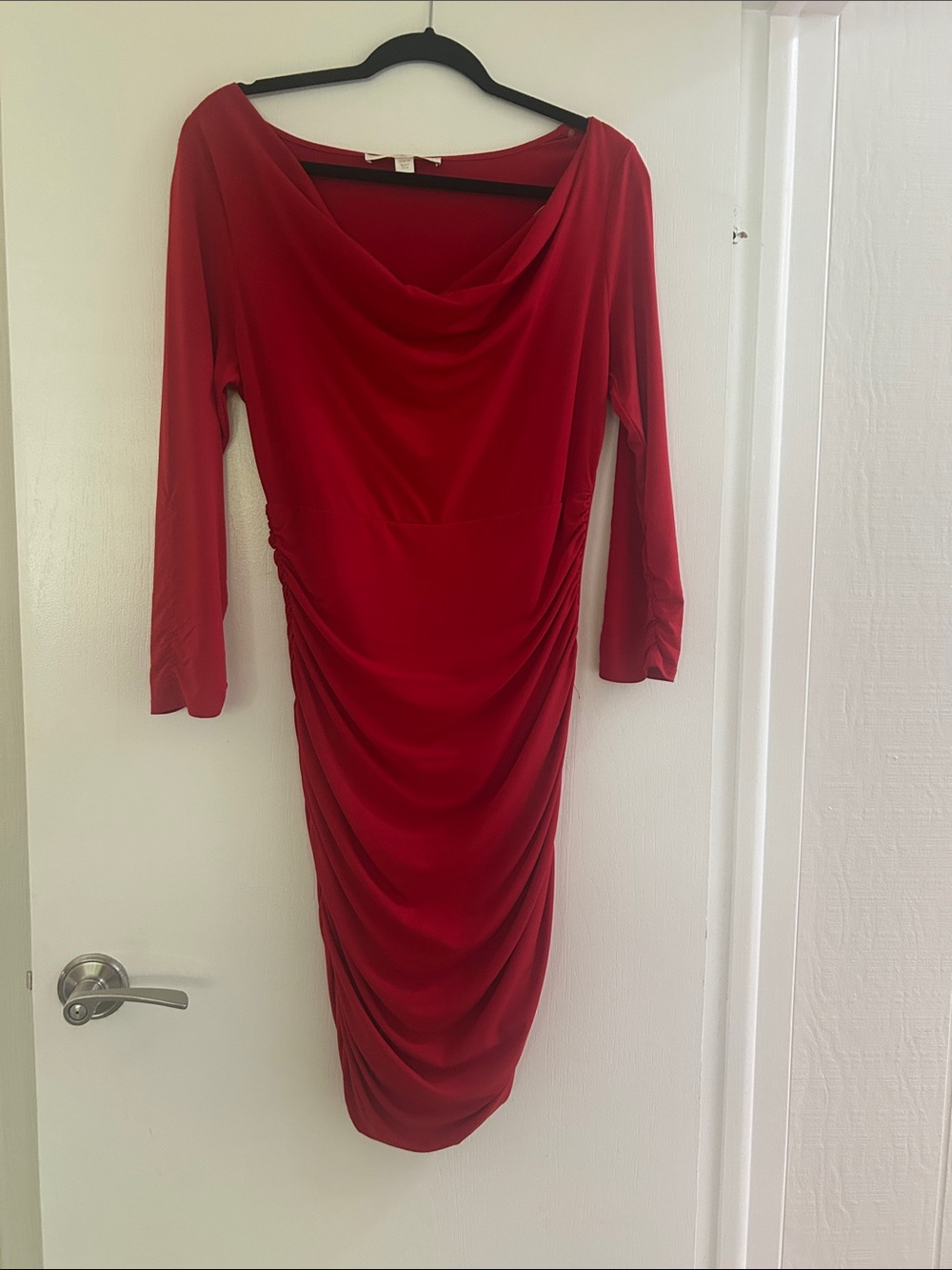 Boston Proper Red Draped Long Sleeve Cocktail Dress
